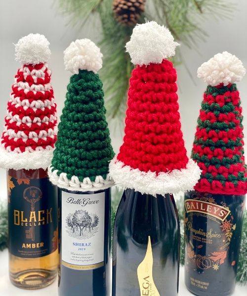 Holiday Wine Bottle Hat Free Crochet Pattern 