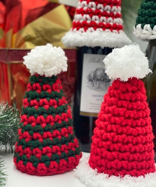 Holiday Wine Bottle Hat Free Crochet Pattern 