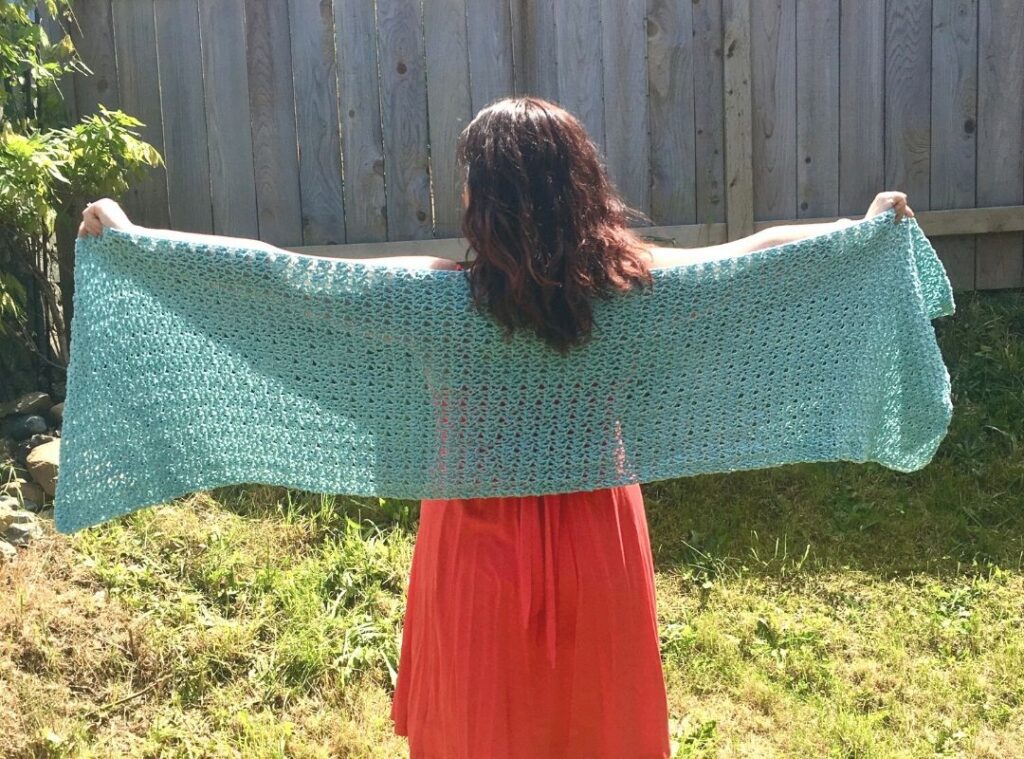 Blossom crochet wrap pattern rectangle wrap blue