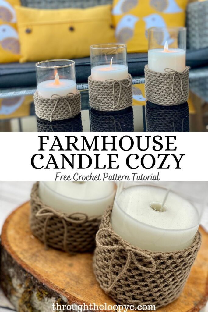 Crochet farmhouse candle cozy pattern 