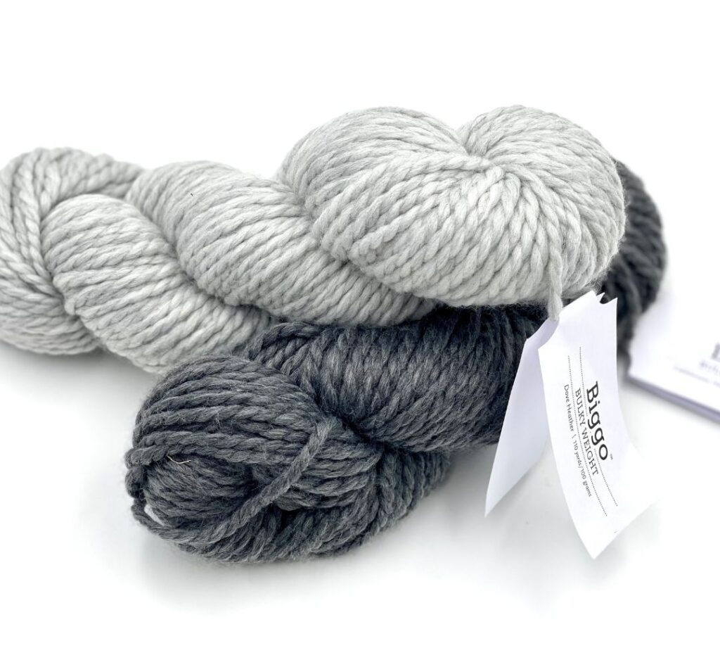 Biggo Yarn for crochet stocking in grey and dove 