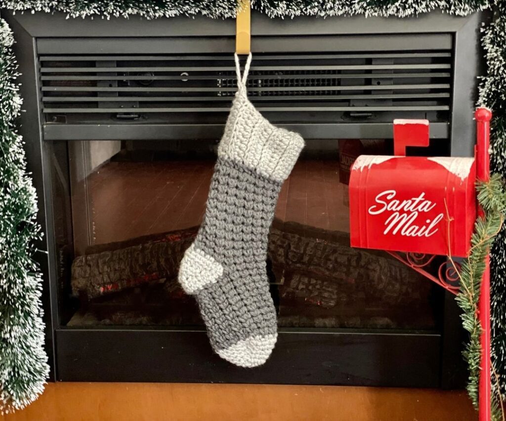 Crochet Stocking hanging on Fireplace
