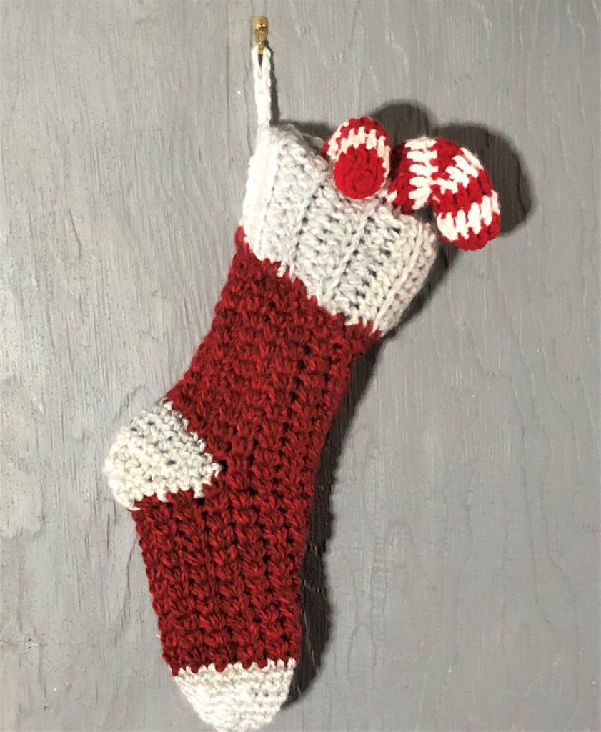 Crochet Christmas Stocking Tester Photo red and wite