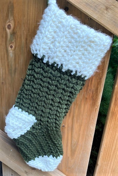 Crochet Christmas Stocking Tester Photo green and white 