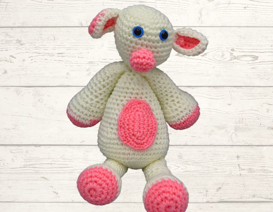 white and pink crochet amigurumi lamb free pattern