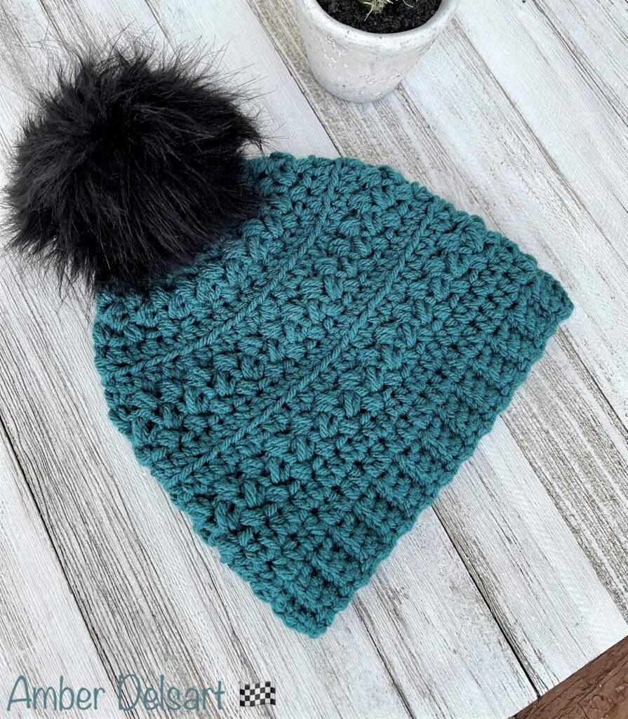 Crochet chemo hat tester picture; teal