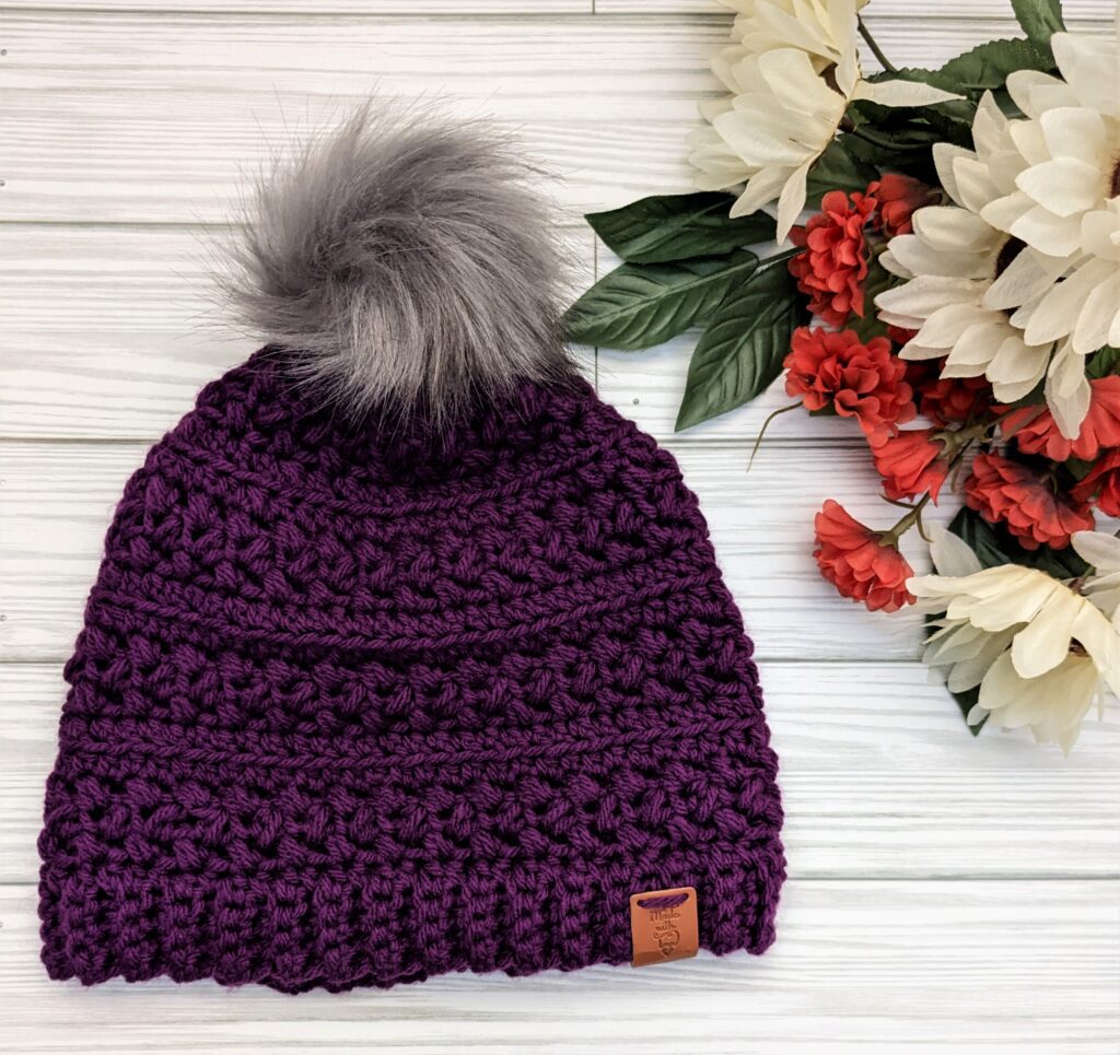 Crochet chemo hat tester picture; burgundy