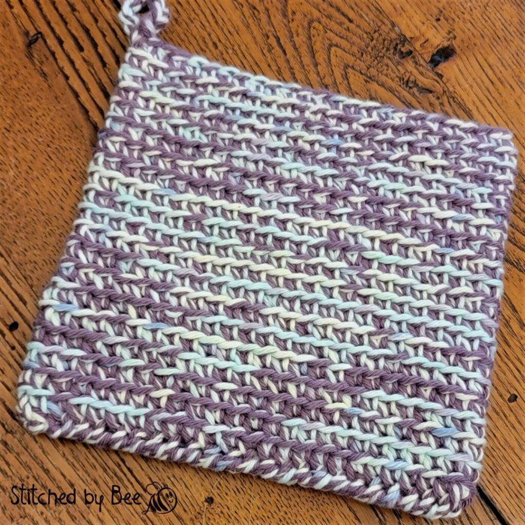 Crochet hot pad pattern pink and blue 