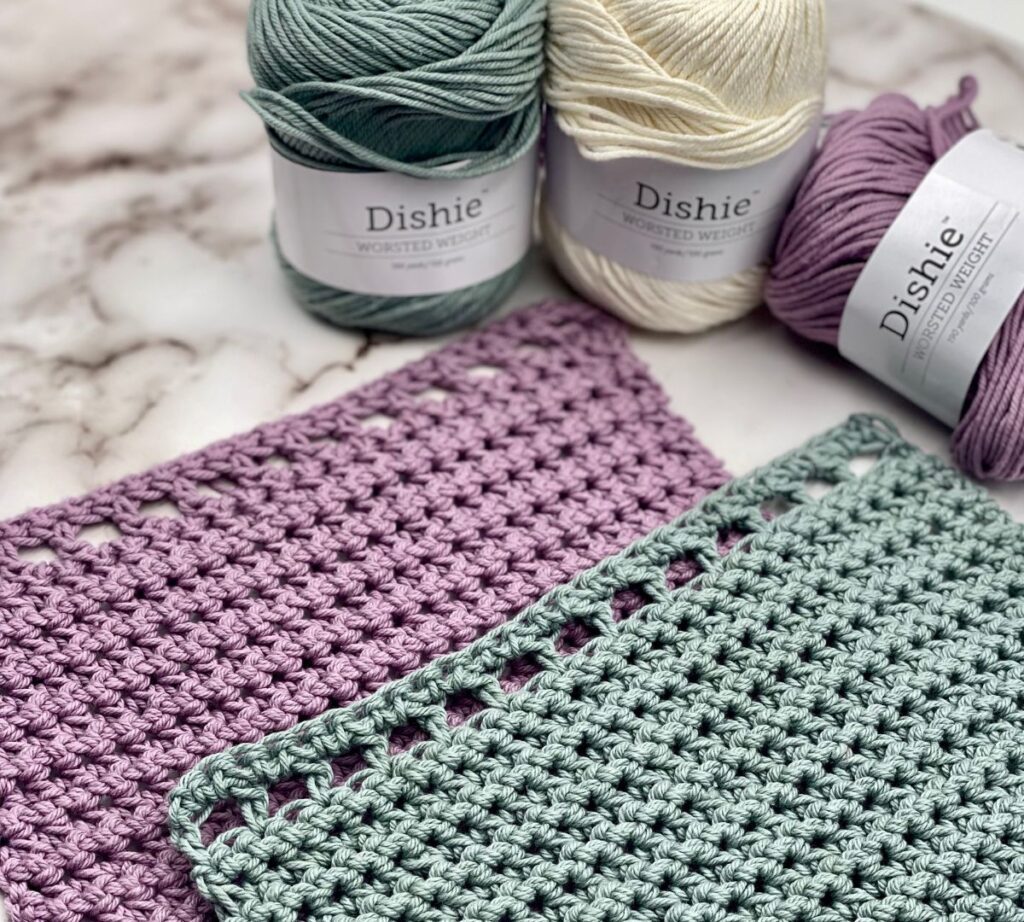 Easy crochet washcloth free pattern using Dishie yarn 