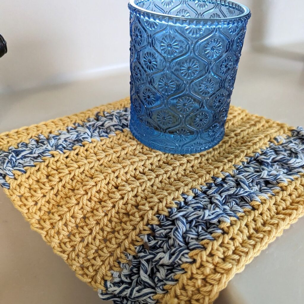 Whistler Washcloth Pattern Tester photo yellow and denim 