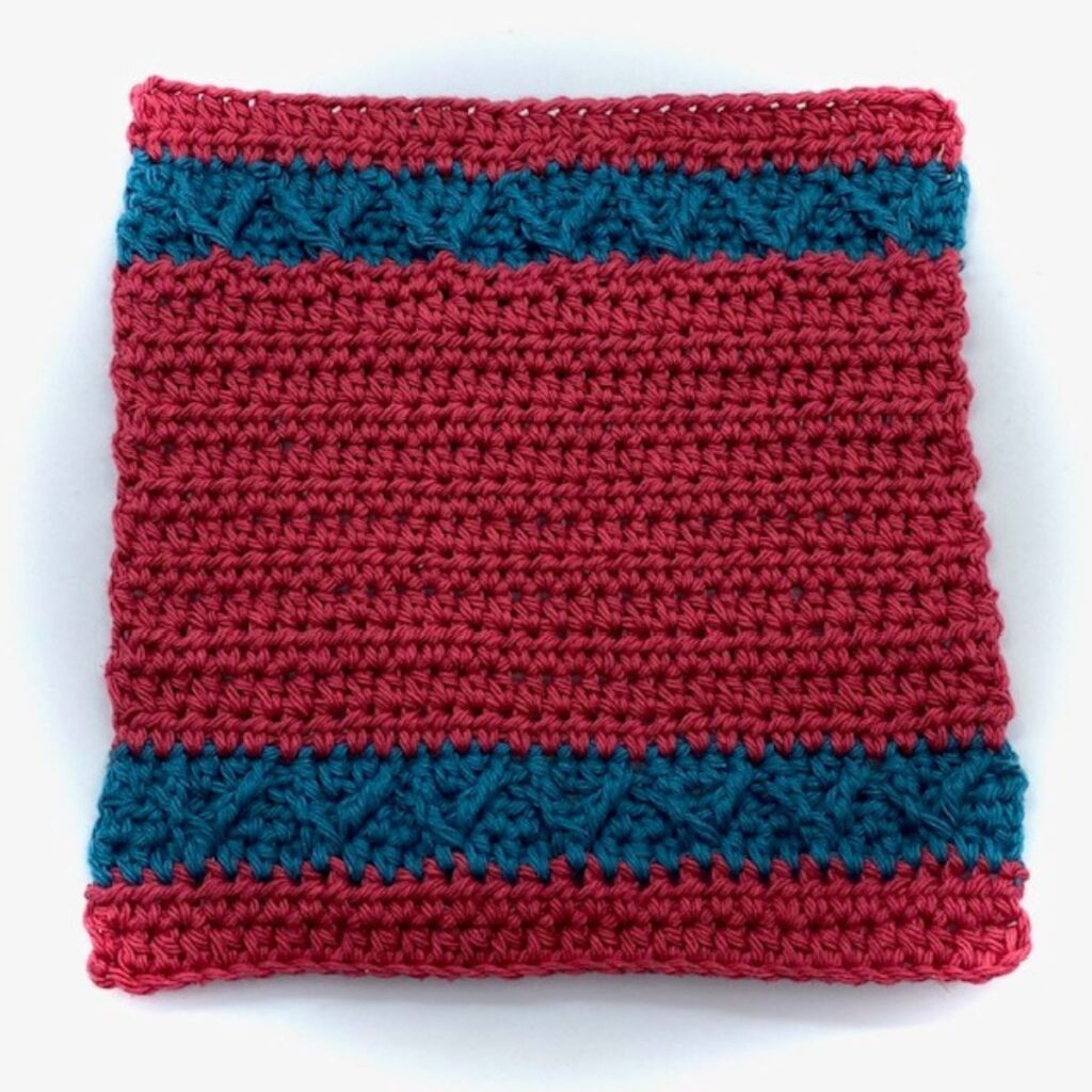 Whistler Washcloth Pattern Tester photo red and teal 